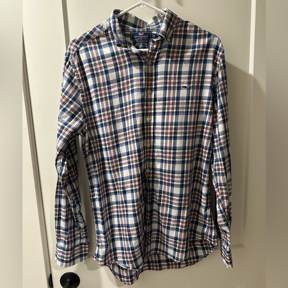 Vineyard Vines Blue and Pink Plaid Casual Button Down Shirt